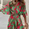 spring Irregular Mini Dress For Women Fashion Print Casual Bohemia Style Vacation Sundress Women's Bat Sleeve Ruffles Dresses