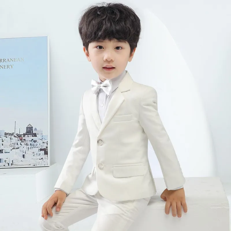 Boys White Suit For Baptism Children Formal Wedding Suit Flower Boys Blazer Pant 2PCS Tuxedo Dress Costume Kids Birthday Dress