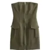 TRAF GAL Party Women Off Shoulder Dress Zipper Pockets Backless Strapless Sleeveless Slim Femme Mini Dress 2023 Autumn Y2K