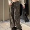 Vintage Leopard Print Pantalon Femme Wide Leg Pants Women High Waist Straight Y2k Jeans Casual Fashion Korean Jean Trousers
