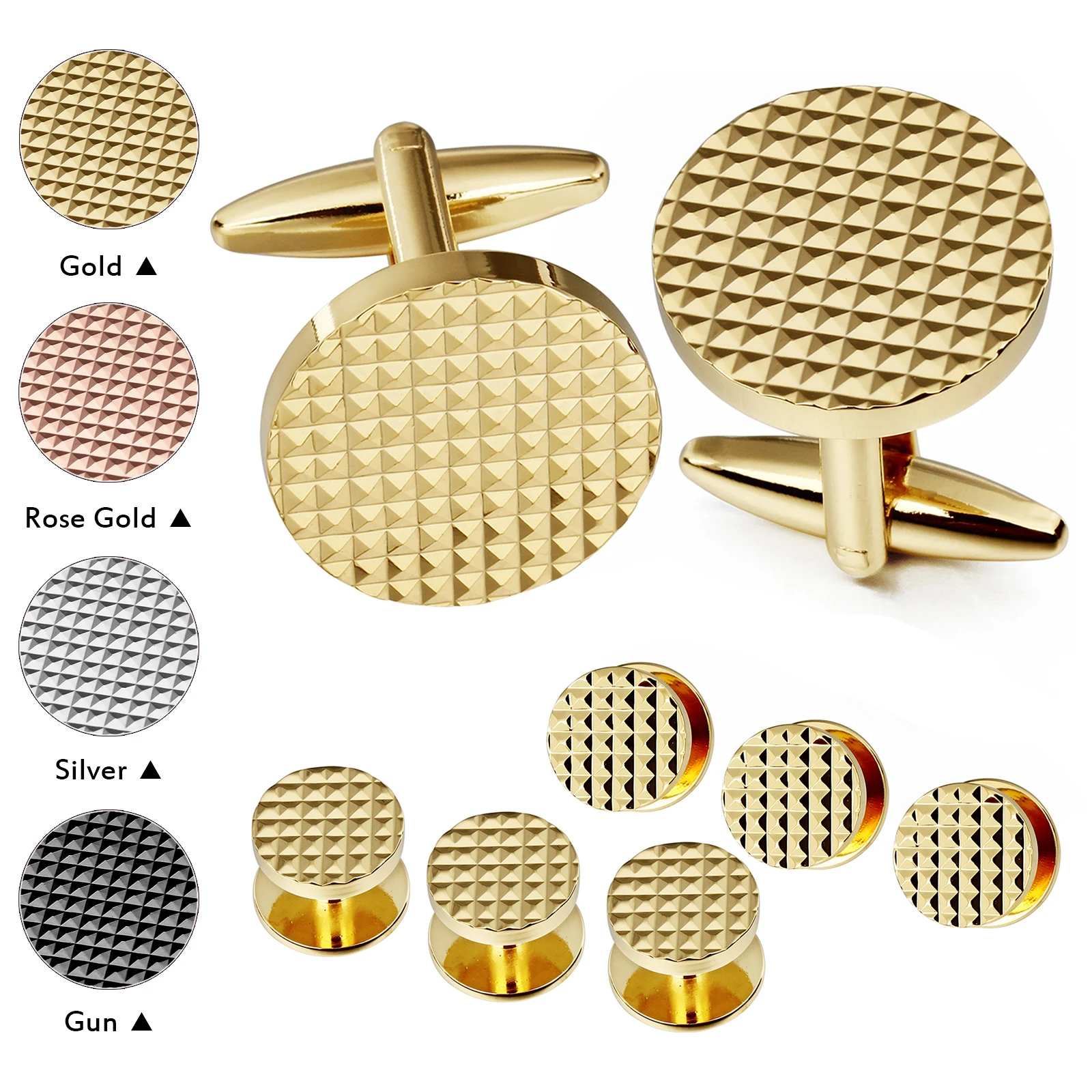 Men's cufflinks and stud sets, simple and fashionable metal striped tuxedo shirt and stud set,mens meetings accessory gift