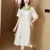 2024 Summer White Silk Satin Patchwork Batwing Sleeve Luxury Long Dress for Women Korean Vintage Elegant Loose Party Vestidos - Image 5