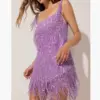 Women Sexy Sparkly Sequin Tassel Flapper Dress Spaghetti Strap Backless Party Concert Dress with Layered Tassels Clubwear