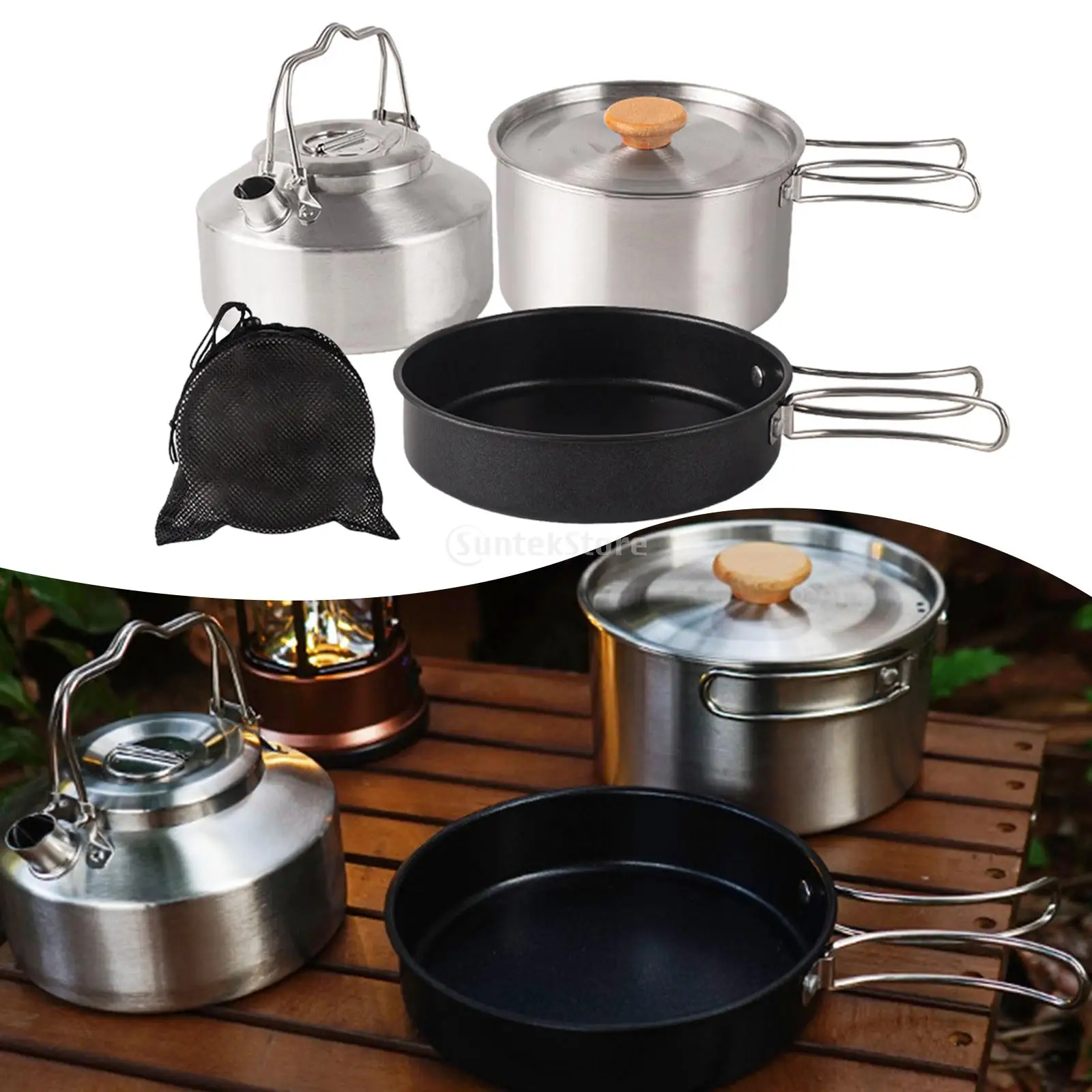 Camping Cookware Set Saucepan Stockpot Outdoor Cook Gear Camping Pot and Pan Kettle for Hiking BBQ Fishing Backpacking