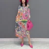 Korean Style Woman Long Sleeve Multi-Color Flower Print Pastel Shirt Dress Loose Fit Tide Big Size Boho Chic Floral Robe JJXD282 - Image 4