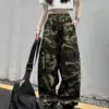 American Vintage Camouflage Cargo Pants Women Summer New Streetwear Loose Straight Wide Leg Trousers Woman