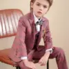 Boys Wedding Dress Children Red Jacket Vest Pants 3PCS Photograph Suit Prince Kids Tuxedo Set Teenager Birthday Party Costume