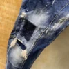 US100 Chareiharper DSQ Cotton T121 Men's Jeans Straight Fit Elastic Blue Paint Wash Water Tear Tear Process Italian Design Jeans - Image 6