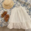 deer jonmi 2024 Summer Korean Style Baby Girls Beige Embroidery Dresses Ruffles Sleeveless Toddlers Kids Suspenders Dress - Image 2