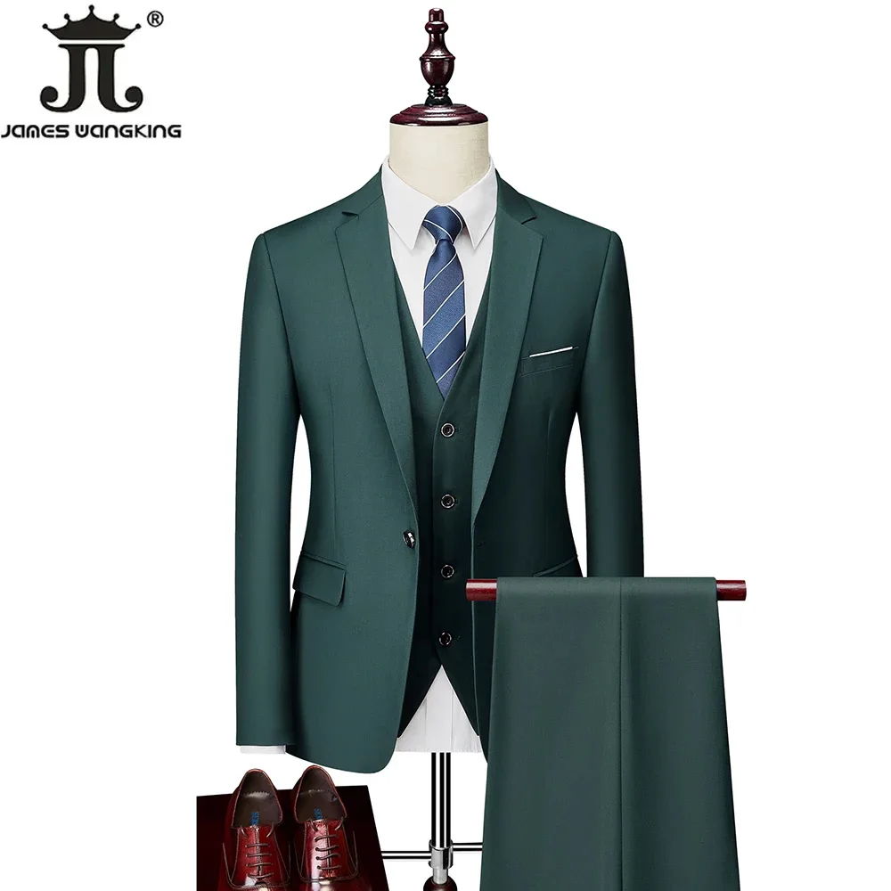 M-6XL 15 Colors ( Jacket Vest Pants ) Formal Business Office Men's Suits Groom Wedding Dress Party Dress Solid color Suit