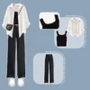 Sexy Suspender Vest Sunscreen Chiffon Shirt Wide Leg Pants Three Piece Elegant Women's Pants Set Casual Outfits Clothing - Image 5