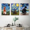 Oil Painting Basset Hound Collie Dog Cat Starry Night Van Gogh Wall Art Canvas Poster Funny Animal Prints Home&Living Room Decor - Image 4