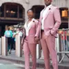 Hot Couples British Pink Costume Homme Mens Suits 2 Pcs Groomsmen Wedding Tuxedos Terno Masculino Slim Fit Prom (Jacket Pants)