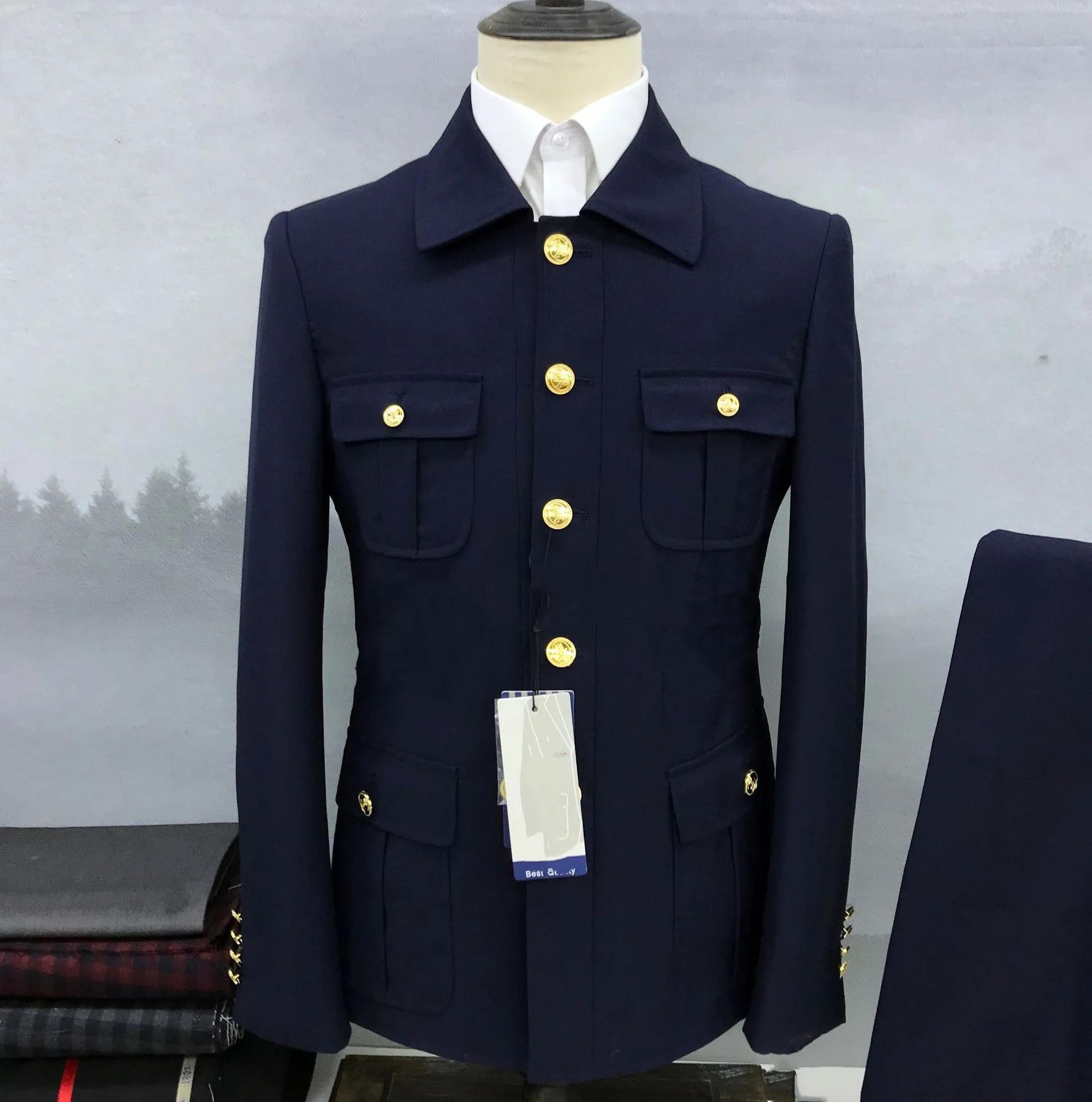 Navy Blue Elegant Safari Suits For Men Wedding 2023 Slim Fit 2 Pec Zhongshan Men Blazer Costume Custom Made Single Breasted