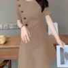 ZANZEA Summer Fashion Solid Color Dress Casual Knee Length Robe Short Sleeve O-Neck Dresses Woman Elegant Party Sundress 2024