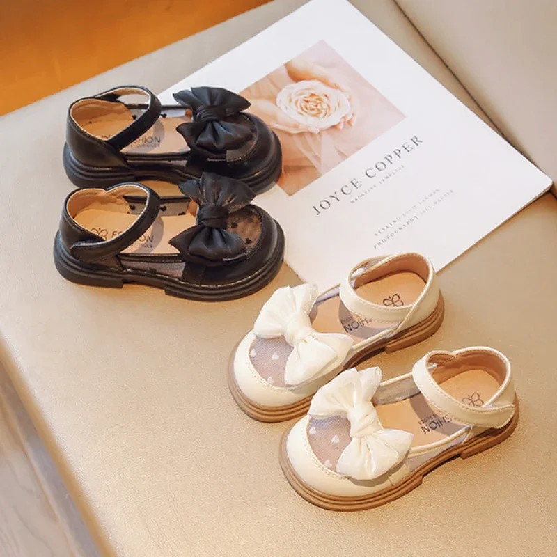 Baby Girl Shoe Leather Shoes 2023 Spring Mesh Breathable Girl Princess Style Bow for Children