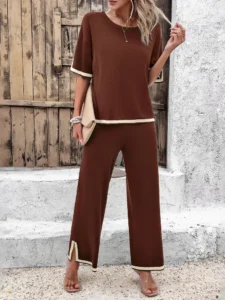 New in 2 Piece Set Summer Fashion Pantsuits Sets Solid Color Casual Elegant Korean Version Side Split Commuter Women's Clothing - Image 3