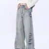 American Heavy Industry Pleated Wash Wide Leg Pants Women Oversized Retro Street Hip-hop Loose Fashion Casual Straight Jeans