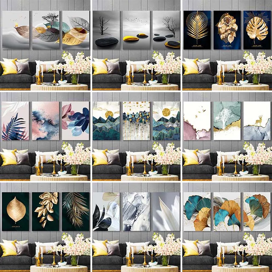 abstract plant leaves diamond painting triptych 5d diy full square round drill mosaic embroidery flowers home decor