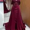 Burgundy Satin Mermaid Sweetheart Evening Dresses Pleats Elegant Vestido Longo Off The Shoulder Lace Beads Prom Party Gowns