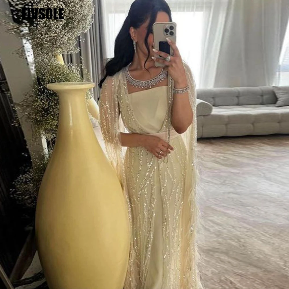 Fivsole Mermaid Prom Dresses Boat Neck Glitter Sequin Floor Length Evening Gowns Long Party Formal Event Dress Robes De Soirée