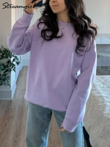 Streamgirl Spring Women's Sweatshirts Korean Style Oversized Cotton Pullovers Loose Purple Sweatshirt Women Oversize Tops 2024 - Image 5