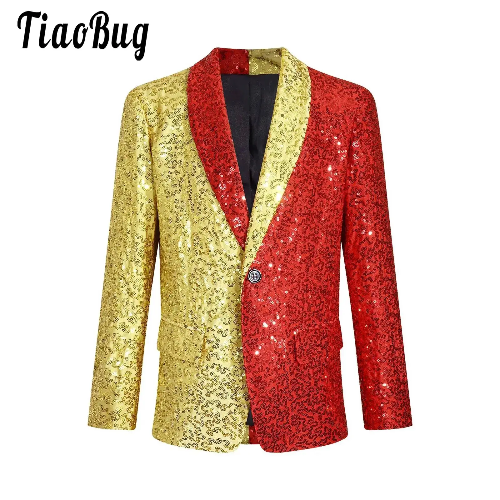 Kids Boys Lapel Suit Blazer Magician Jacket Sequined One-Button Coat Formal Tuxedo for Speech Music Festival Stage Performance
