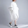 #3483 White Women Asymmetrical Shirt Dress Batwing Sleeve Loose Front Buttons Midi Dress Big Pockets Turn-down Collar Summer2023 - Image 6