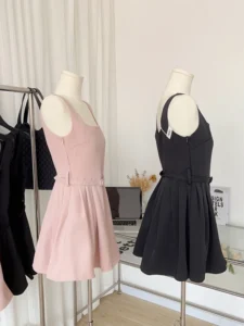 Summer Korean Fashion Solid Color Pleated Dress Women 2023 Streetwear Gyaru Halter Mini Frocks 2000s Aesthetic Evening Elegant - Image 6