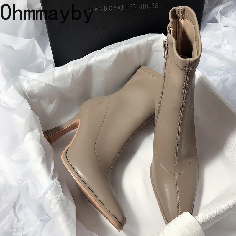 Thin High Heel Women's Ankle Boots Fashion Pointed Toe Short Botas Ladies Elegant Shoes 2024 Winter Short Plush Women's Pumps