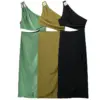 TRAF 2023 Summer Ladies Asymmetrical Dress Female Diagonal Collar Sleeveless Sexy Hollow Out Party Dress