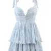 YENKYE Fashion Women Spaghetti Strap Ruffle Cake Chiffon Dress Sexy Ladies Floral Print Holiday Party Mini Dress Summer Robe