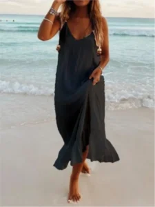 Summer Casual Boho Dress Woman Fashion V Neck Spaghetti Strap Loose Beach Party Long Dresses For Women Robe Femme New - Image 2