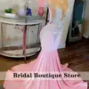 Long Pink Prom Dresses 2024 Luxury Sparkly Beaded Diamond Rhinestones Mermaid Evening Gown Black Girl Prom Gala Gowns Robes