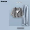 Women's Summer New Fashion Short Sleeve Matching Set Korean Elegant Casual Top Pants Two Piece Suit Female Chic Pendant Sets - Image 2