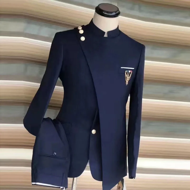 2023 Latest Coat Pant Design Navy Costume Homme Mariage Formal Fashion Slim Fit Suits For Men Groom Wedding Suit Tuxedo 2PCS