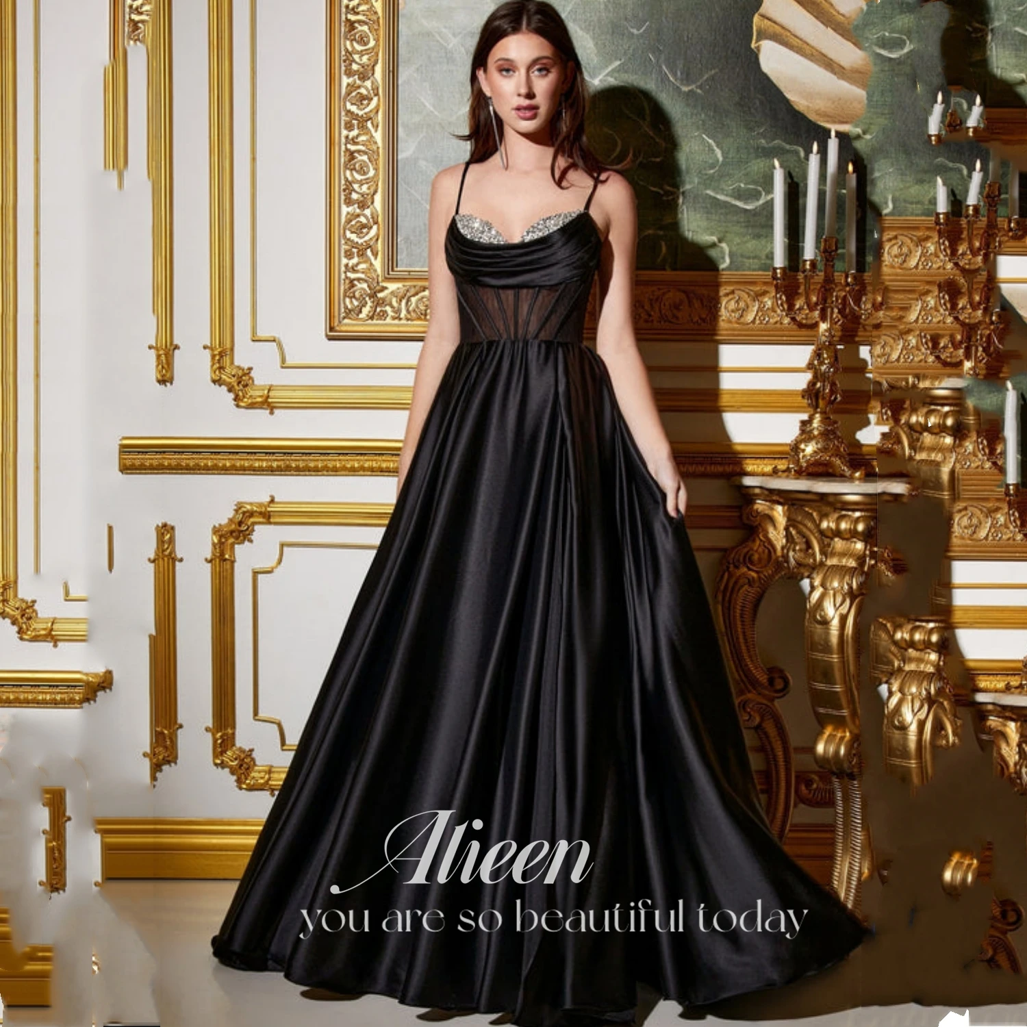 A Line Women's Evening Dress 2023 Satin Elegant Evening Dresses for Women Luxury Woman Party Dress Es Sweetheart Sequins Formal