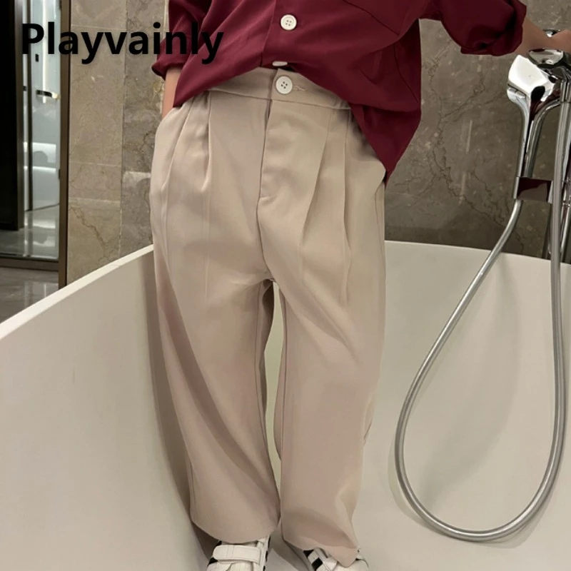 Korean Style New Spring Autumn Kid Boys Casual Versatile Wide Leg Pants Black Beige Apricot Loose Pants Children Trousers