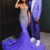New In Silver Crystal Purple Prom Dresses For Black Girl Birthday Dress Luxury 2024 African Weddidng Dress Gala Dresses Elegant