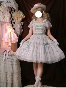 Victorian Retro Lolita Fairy Dress Women Sweet Lace Kawaii Princess Party Dresses Girly Slim Chic Puff Sleeve Floral Mini Dress - Image 3