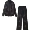 TRAF Beaded Embroidery Long Pants Sets For Women 2 Pieces 2024 New Fashion Shirts Top Women's Suit Two Piece Set Women Outfit