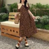 Retro French Hepburn Style Pullover Doll Neck Summer 2024 New Patchwork Zipper Print Waist Slimming Fashion Short Sleeved Dress - Image 2