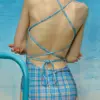 Korean Version Lattice Drawstring Swimsuit One Piece Swimwear 2023 Women Bathing Swimming Backless Bodysuit Summer Beachwear