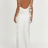 CHRONSTYLE Satin Backless Spaghetti Strap Long Dress for Women Sexy Backless 3D Flower Tassels Dress Party Cocktail Y2K Vestidos