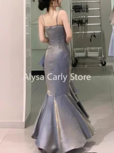 Korean Vintage Velvet Long Dress Women Luxury Slim Mermaid Spaghetti Strap Floral Dress Elegant Sexy Casual Evening Party Dress - Image 3