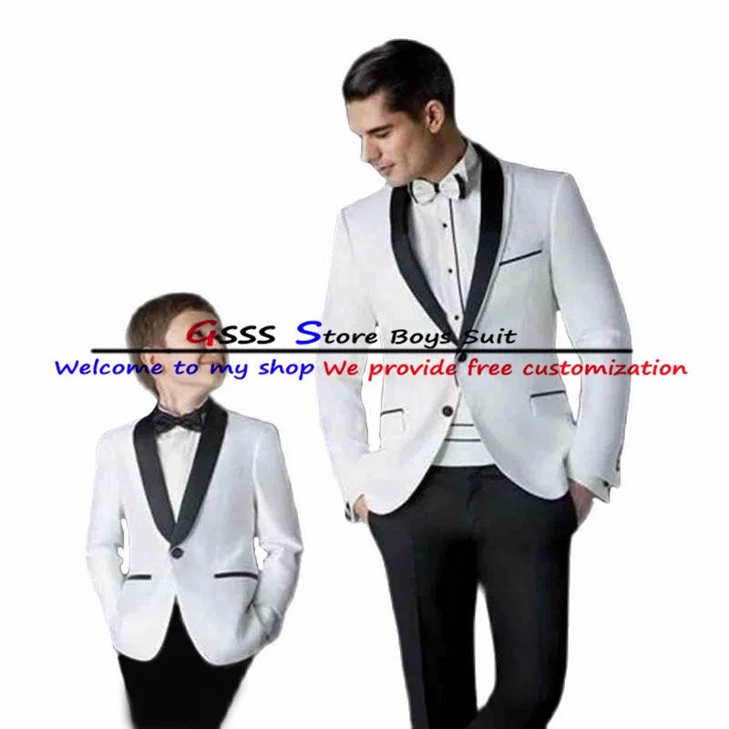 White Wedding Tuxedo for Boys Suit 2 Piece Formal Party Blazer Pants Stage Kids Shawl Collar Jacket Set