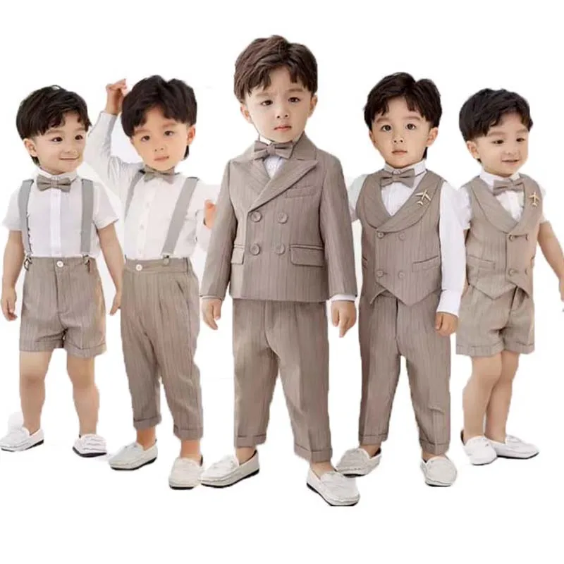 Children Khaki Luxurious Birthday Dress Flower Boys Beaufitul Photograph Suit Baby Kids Formal Wedding Performance Tuxedo Wear
