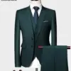 ( Jacket Vest Pants ) Luxury Men's High-end Brand Solid Color Business Office Suit 3Pcs & 2Pcs Groom Wedding Party Suit Tuxedo