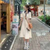 2024 Spring/Summer New Korean Edition Academy Style Polo Neck Short Sleeve Contrast Color Waist Slimming Dress Trend - Image 2