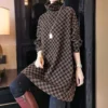 Fashion Vintage Turtleneck Thick Plaid T-shirt Autumn Winter Women's Clothing Loose Korean Long Sleeve Pullovers Tops for Female - Image 6